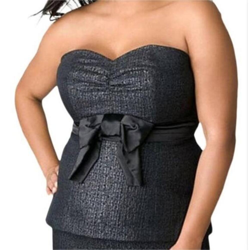Lane Bryant black bow detail corset babydoll peplum party sweetheart top 16